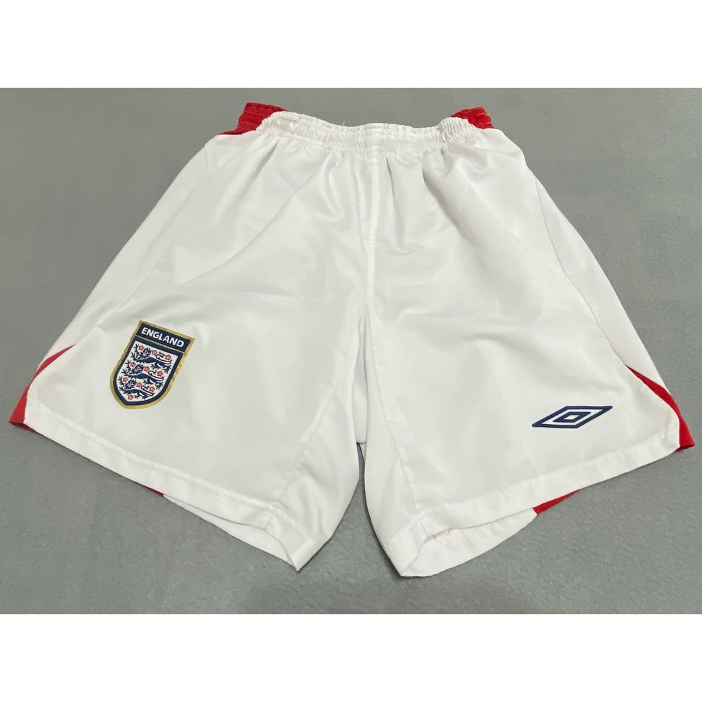 Umbro England National Team Soccer Shorts Men Medium White Red Three Lions Crest